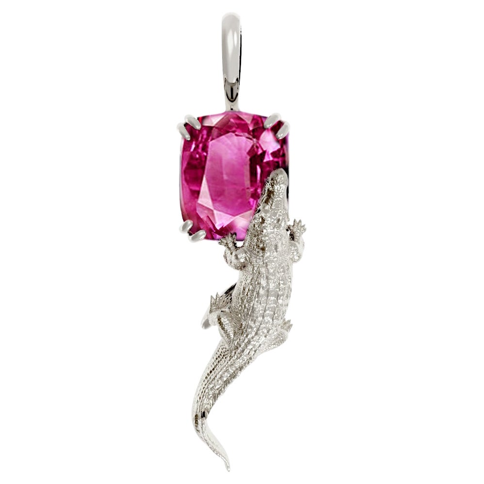 Eighteen Karat White Gold Pendant Necklace with GRS Certified Pink Spinel For Sale