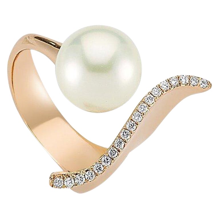 Own Your Story Fluidity Pearl 14k Gold and Diamond Cocktail Ring For Sale