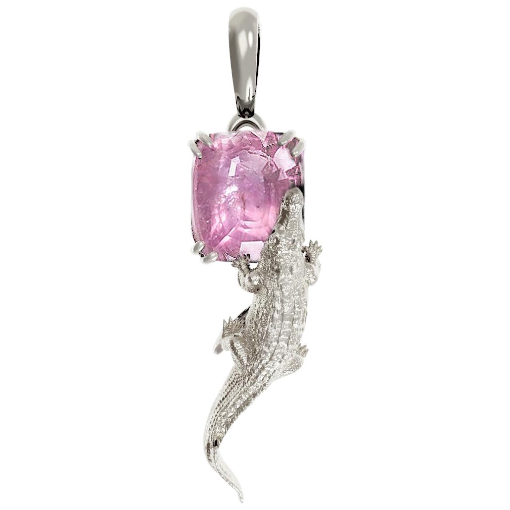 Eighteen Karat White Gold Pendant with AIG Certified Padparadscha Pink Sapphire For Sale