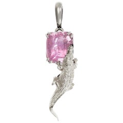 Ciondolo in oro bianco a diciotto carati con zaffiro rosa Padparadscha certificato AIG