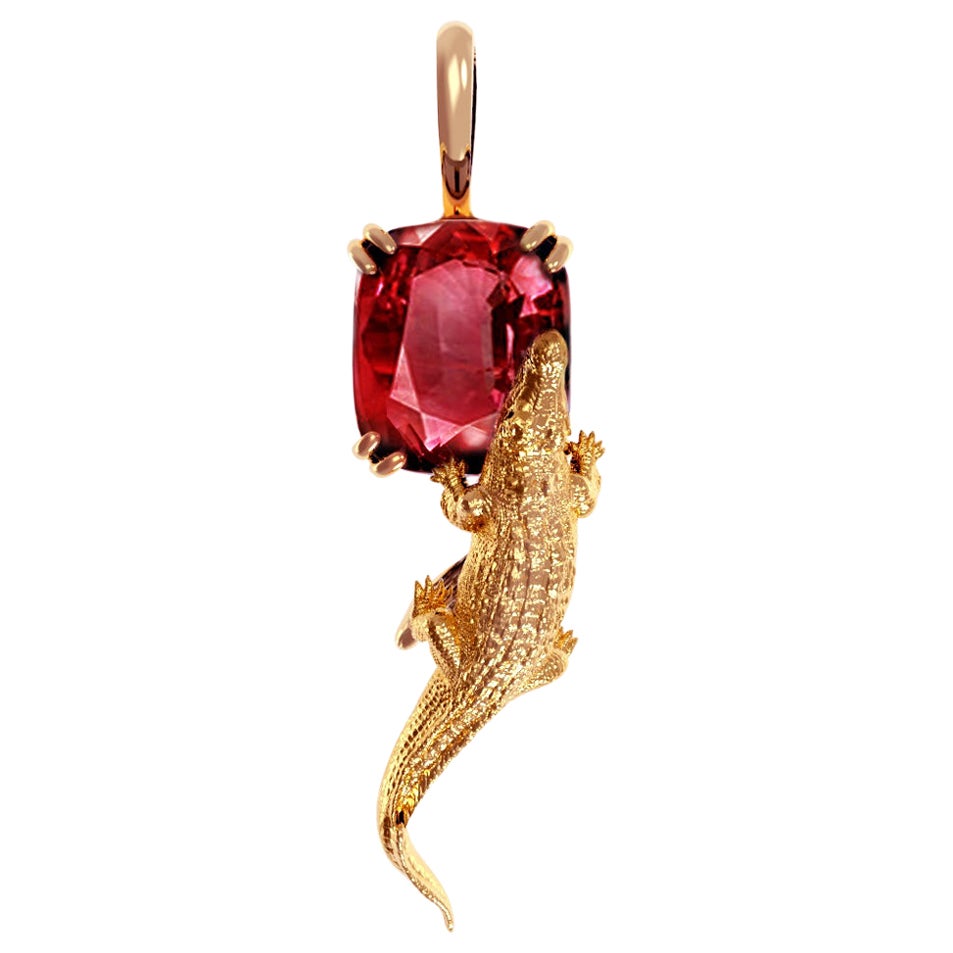 18 Karat Rose Gold Contemporary Pendant Necklace with Two Carats Red Sapphire For Sale