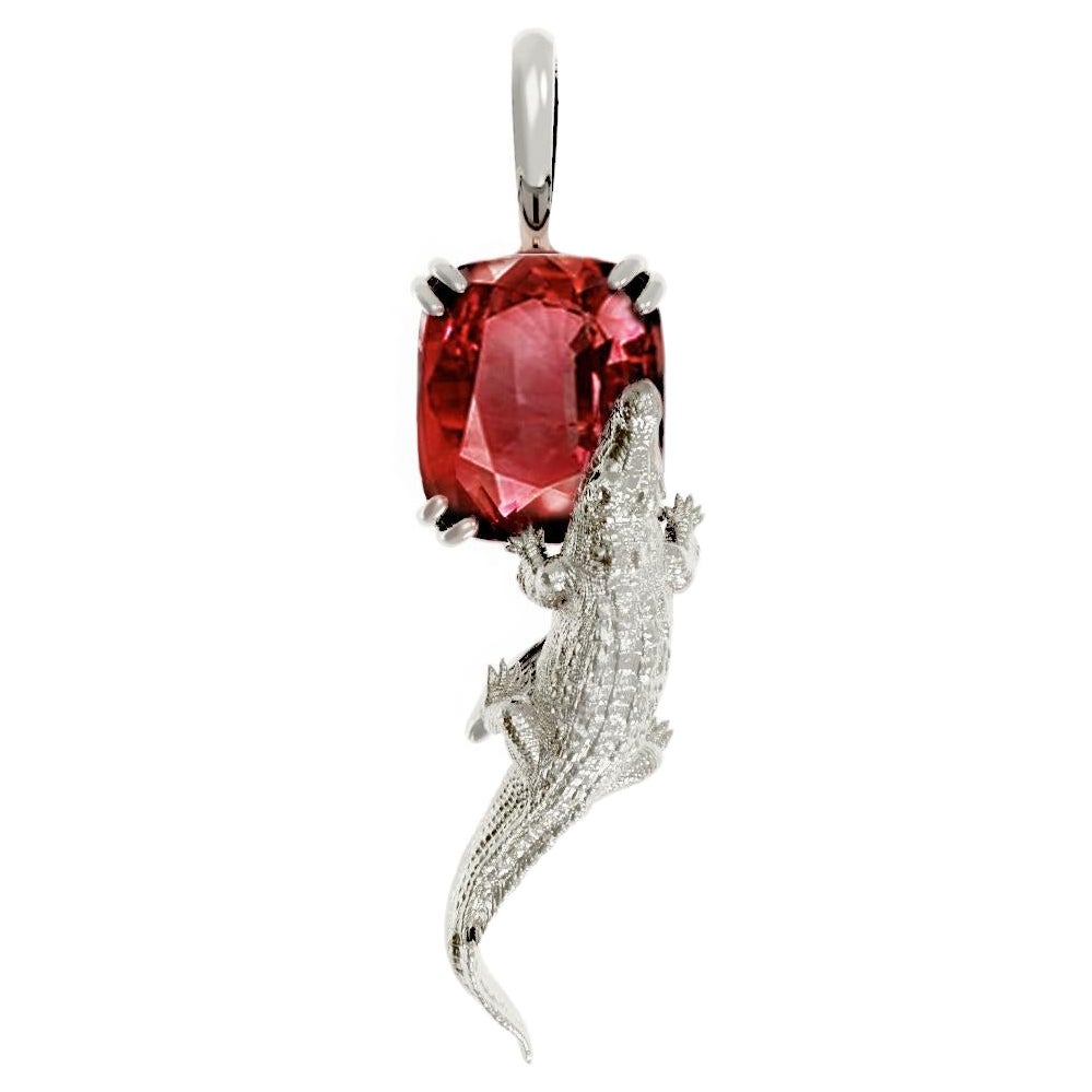 Collier pendentif contemporain en or blanc avec saphir rouge