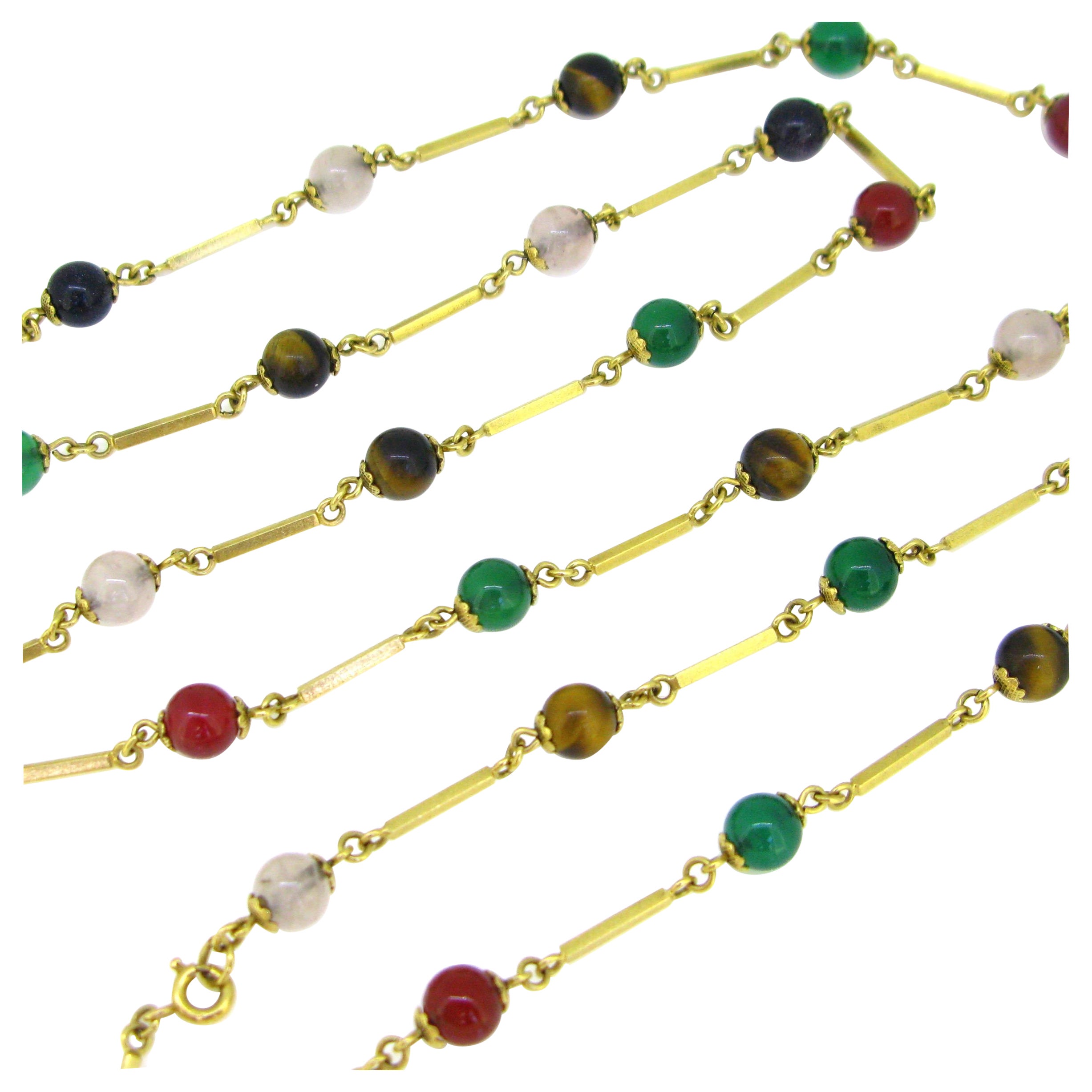 Vintage Retro Multi Beads Long Chain, 18kt Yellow Gold, circa 1950