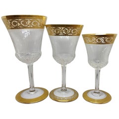 60 Saint Louis Gilt Crystal Champagne Red White Wine Water Glasses Thistle 1950s