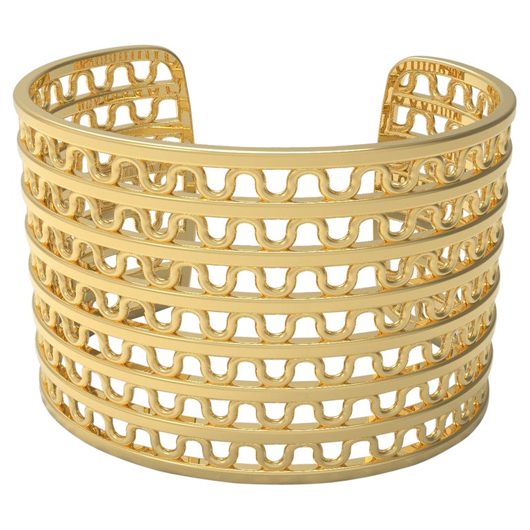 22 Karat Gold Woven Cuff Bracelet by Romae Jewelry Inspired by Ancient Designs For Sale