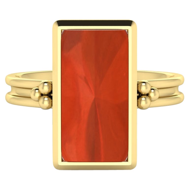 For Sale:  22 Karat Gold Rectangle Garnet Ring by Romae Jewelry Inspired by Ancient Designs