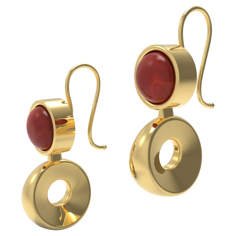 22 Karat Gold Garnet Drop Circle Earring by Romae Jewelry Inspired by Antiquity For Sale