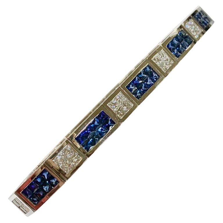 Invisible Set 6.50 Carat Sapphire and Diamond Bracelet For Sale