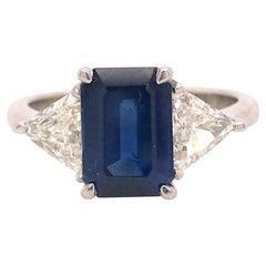 Platinum 3.11 Carat GIA Sapphire and Diamond Three Stone Ring
