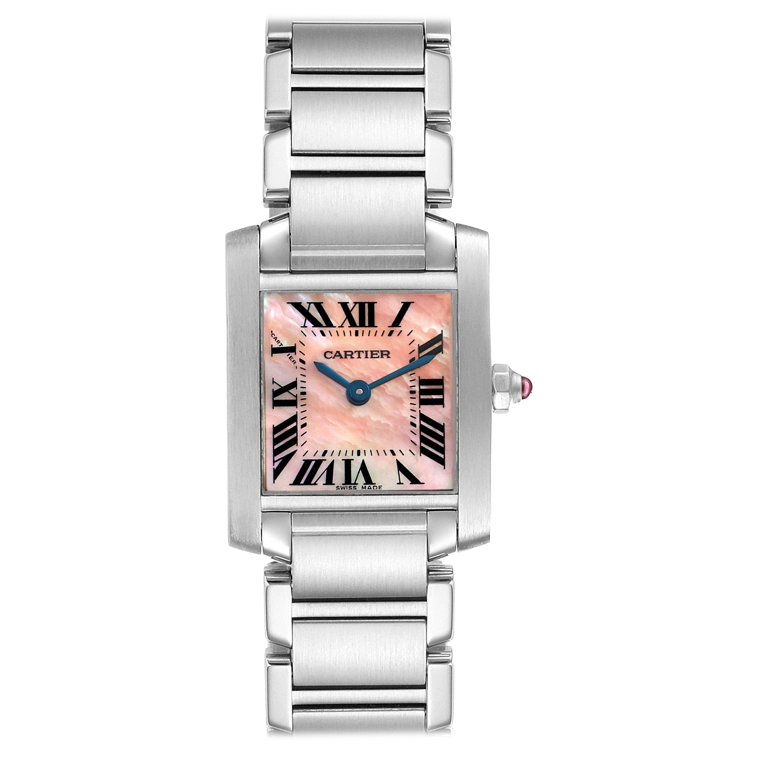 Cartier Tank Francaise Pink Mother of Pearl Steel Ladies Watch W51028Q3