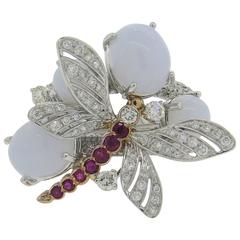 Chantecler Chalcedony Ruby Diamond Gold Dragonfly Ring