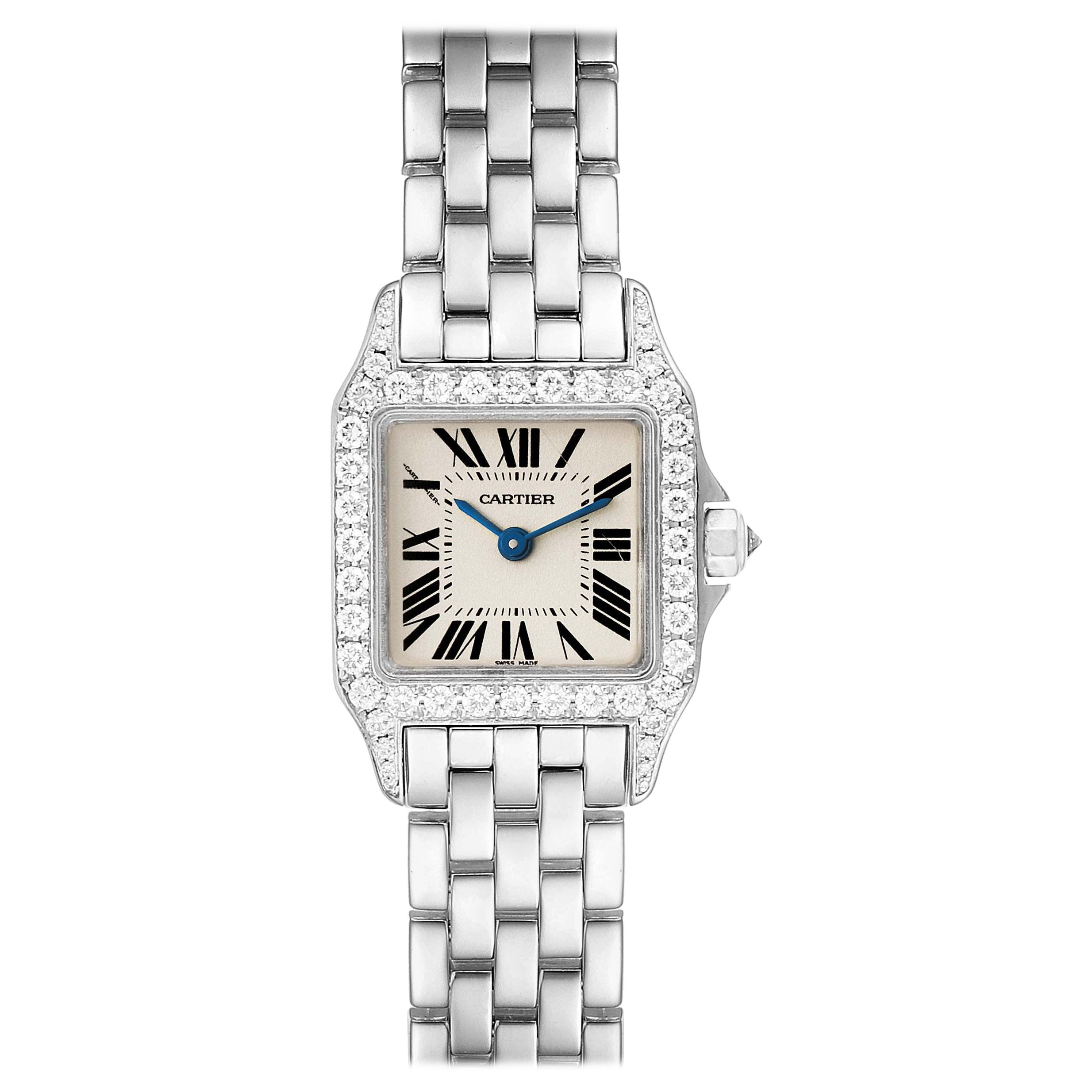 Cartier Santos Demoiselle White Gold Diamond Ladies Watch WF9005Y8 For Sale