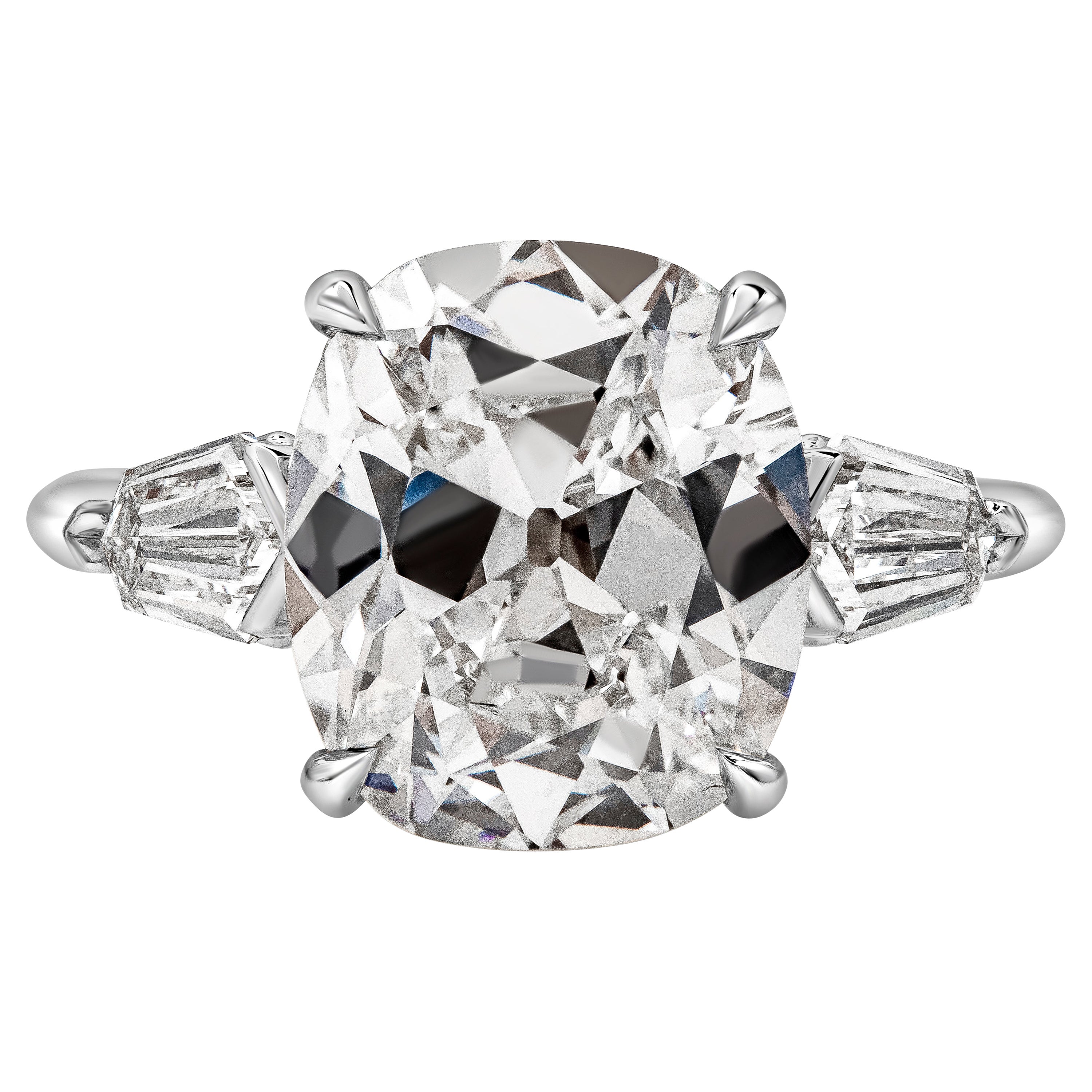 GIA Certified 5.11 Carat Cushion Cut Diamond Three-Stone Engagement Ring