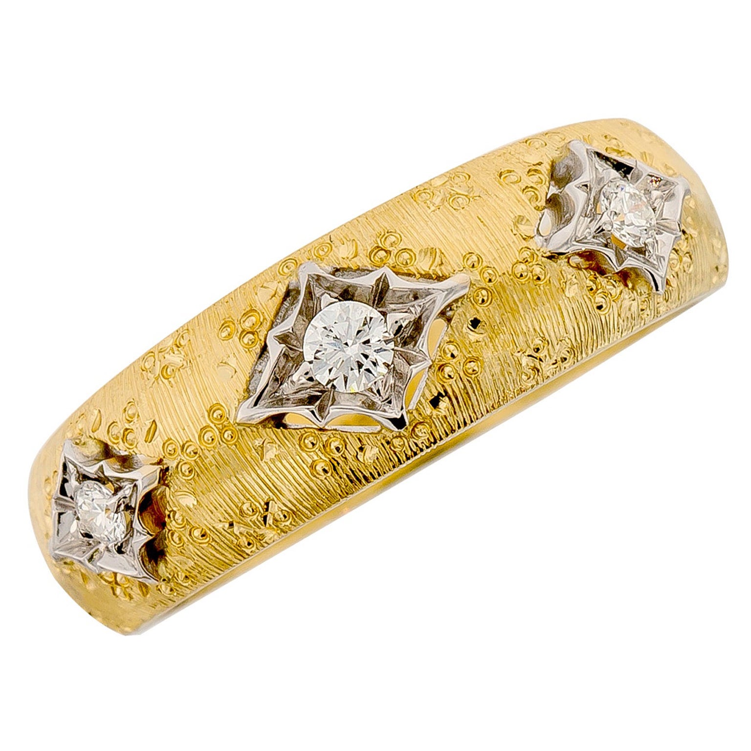 Italian 18 Karat Yellow Gold and Diamond Dome Band Ring