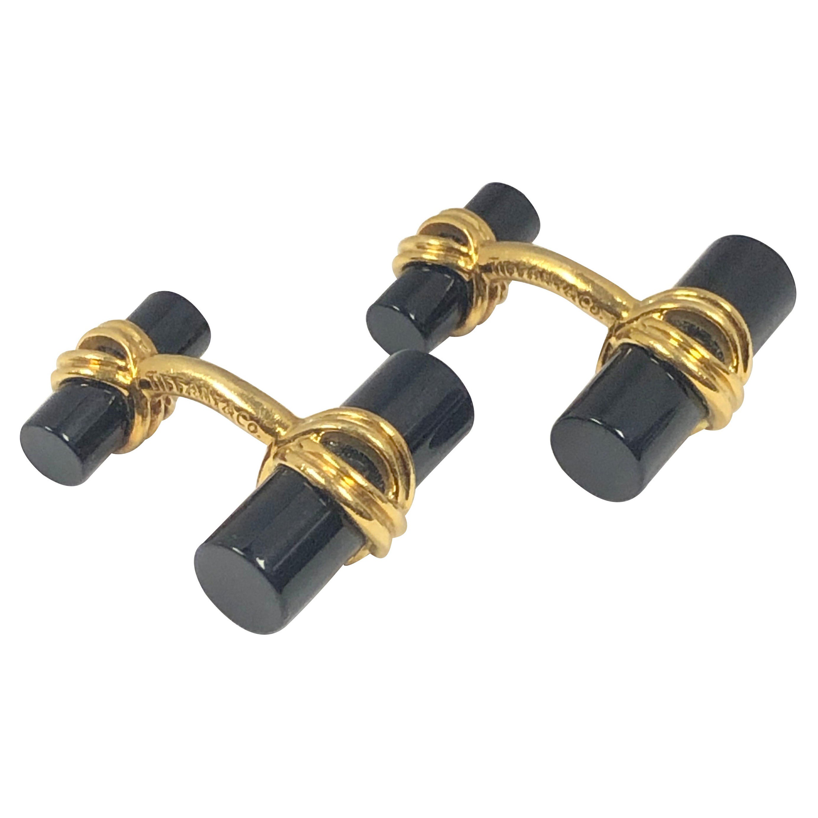 Tiffany & Co. Yellow Gold and Onyx Cufflinks
