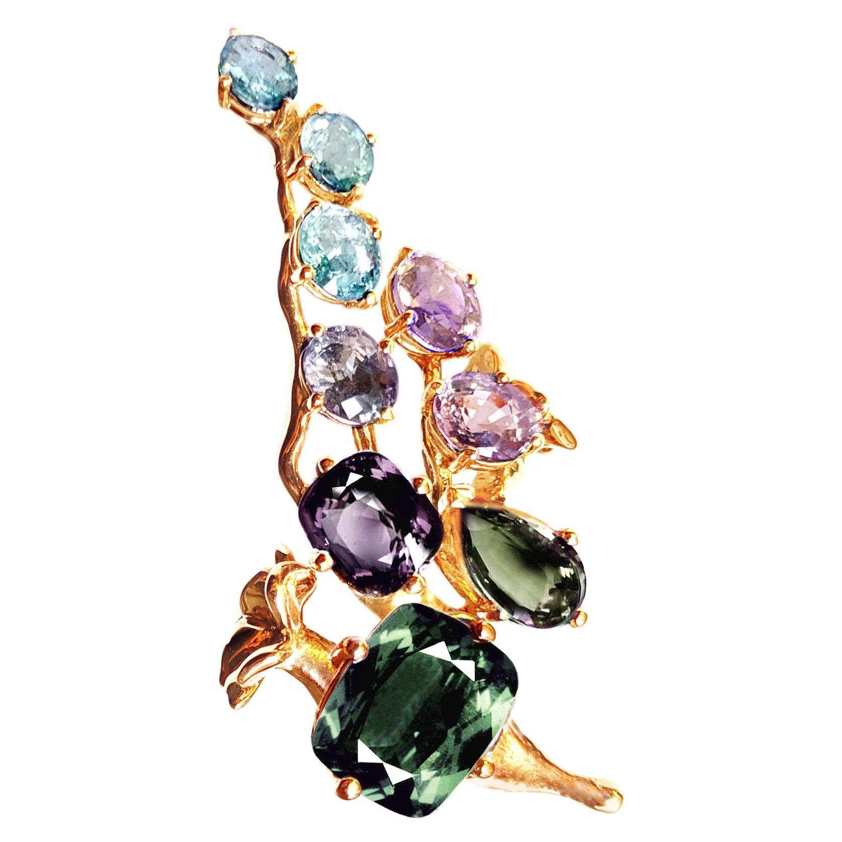 Eighteen Karat Gold Cluster Brooch with Sapphires and Paraiba Tourmalines