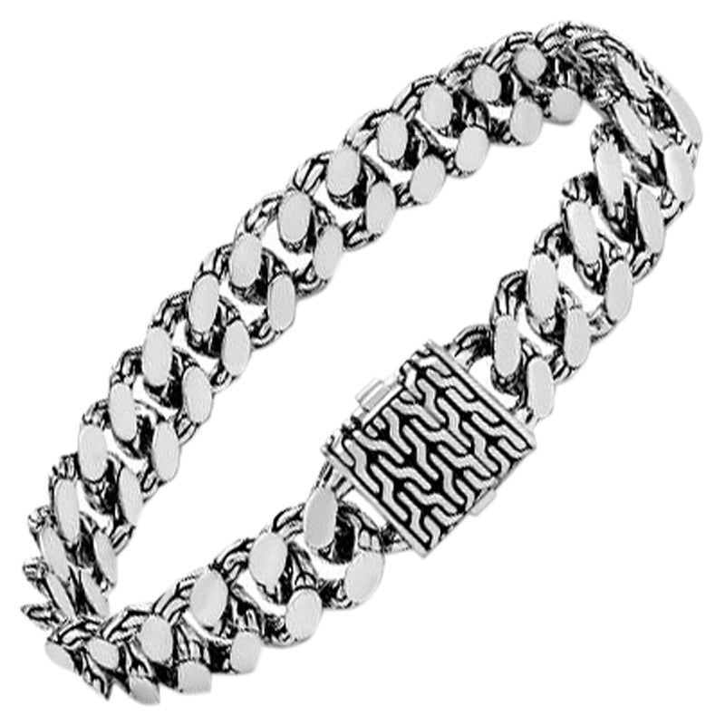 John Hardy Sterling Silver Curb Chain Men's Bracelet BM99753 For Sale