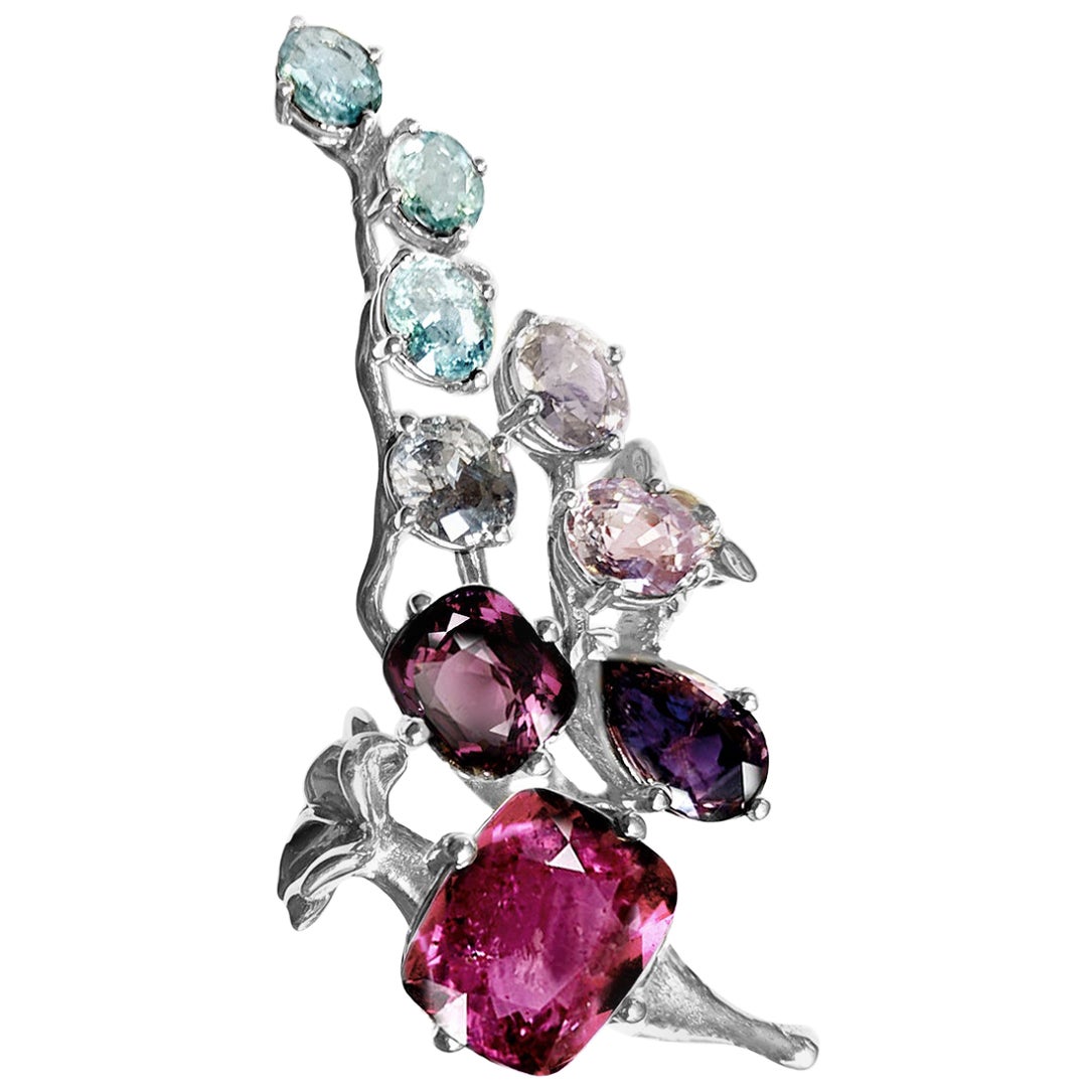 White Gold Pendant Necklace with Pink Sapphires and Paraiba Tourmalines For Sale