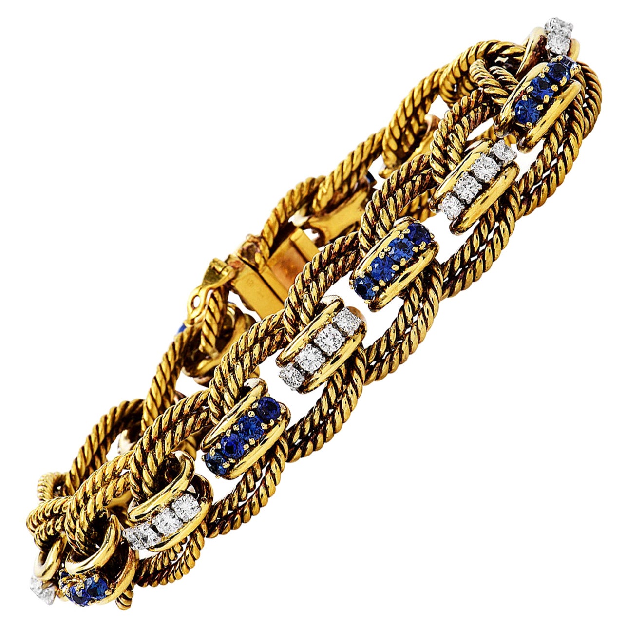 Performance Part Designer Diamond Sapphire 18K Gold Vintage Links Bracelet
