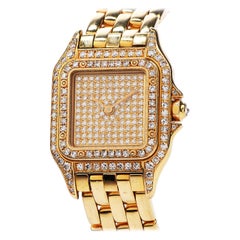 Vintage Cartier Panther Diamond Face 18K Gold Ladies Watch