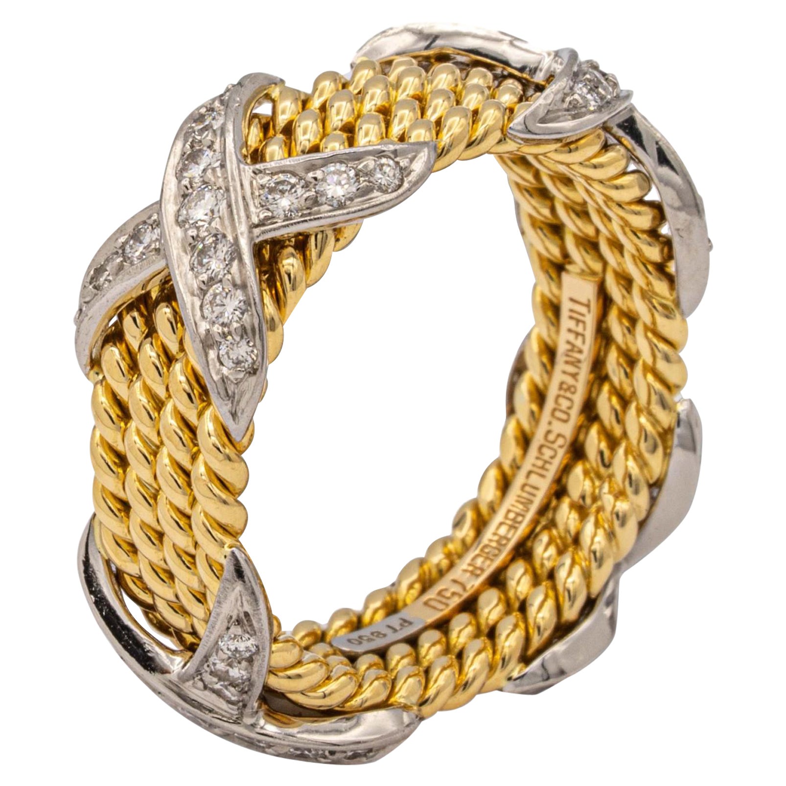 Tiffany & Co. Vintage Schlumberger X 4 Row Rope Ring in 18k and Platinum