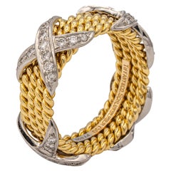 Tiffany & Co. Vintage Schlumberger X 4 Row Rope Ring in 18k and Platinum