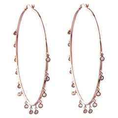 14 Karat Rose Gold Bezel Set Diamond Hoop Earrings