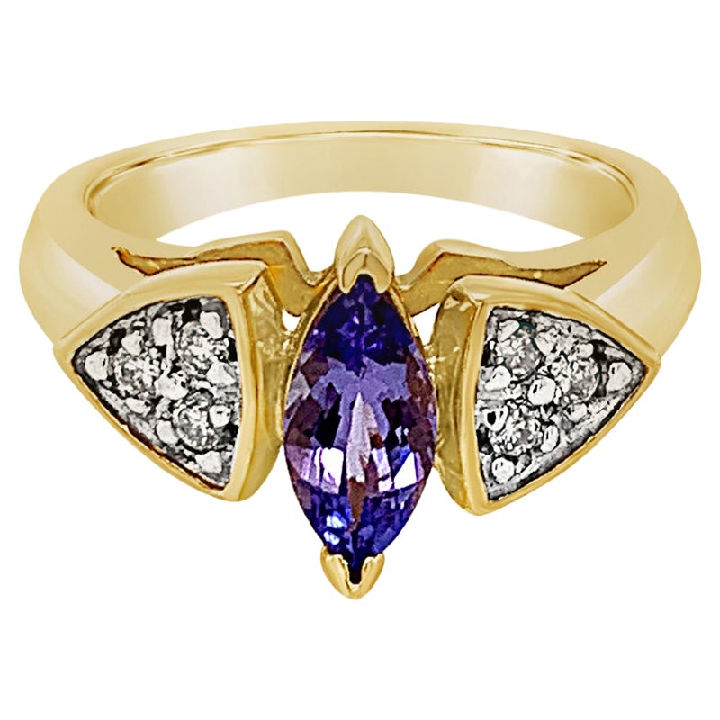 Grand Sample Sale Ring with Tanzanite, Vanilla Diamonds Set in 14K Honey Gold