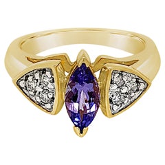 Grand Sample Sale Ring with Tanzanite, Vanilla Diamonds Set in 14K Honey Gold