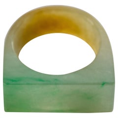 Carved Jade Ring Bi-Color Highly Translucent Certified Untreatedf