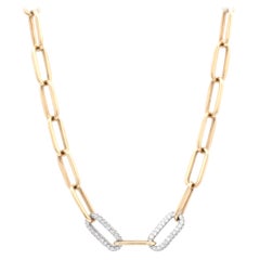 14 Karat Yellow and White Gold Diamond Paperclip Link Necklace