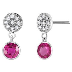Diamond Circle Studs with Two Round Ruby Bezel Set Drop Earrings