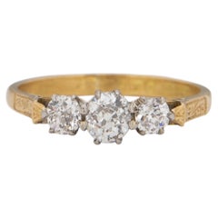 18K Old Mine Cut 1.30 CTTW Antique Diamond Three Stone Engagement Ring