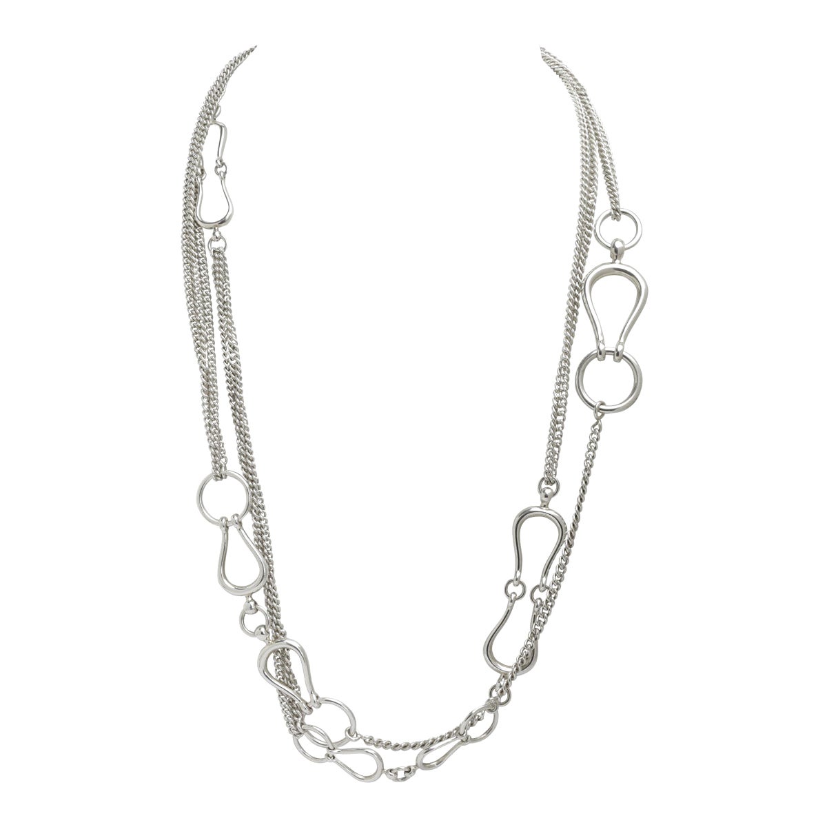 Hermes Sterling Silver Horsebit Chain Necklace with Hermes Box