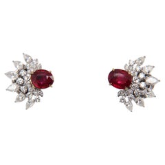 GRS Certified 2 Carat Burmese Ruby and Diamond Earring in 18 Karat Gold