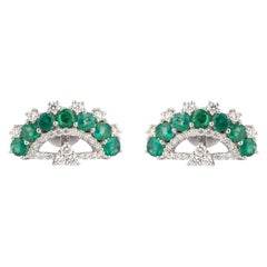 2.64cts Emerald & 1.03cts Diamond gold Earring