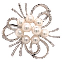 Mikimoto Estate Akoya Pearl Brooch Pin Sterling Silver 9.13 Gr