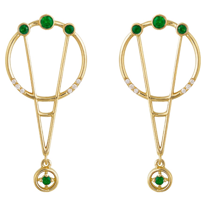 Interlocking Geometry Emerald Diamond 18 Karat Gold Earrings