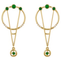 Interlocking Geometry Emerald Diamond 18 Karat Gold Earrings