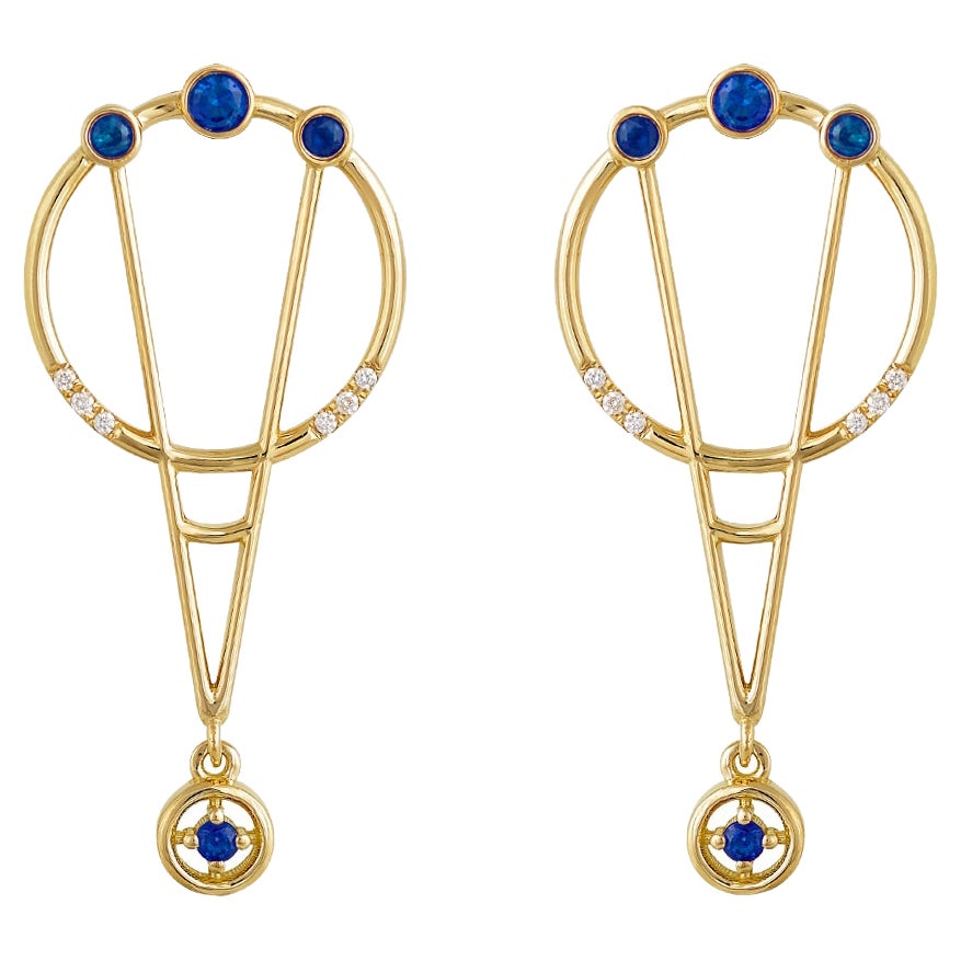 Interlocking Geometry Sapphire Diamond 18 Karat Gold Earrings