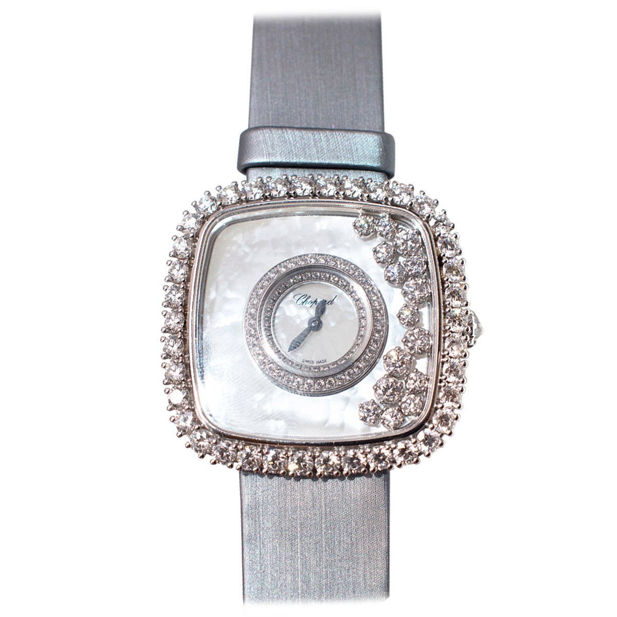 Chopard 18kt White Gold Happy Diamonds Square Limited Edition Watch For Sale
