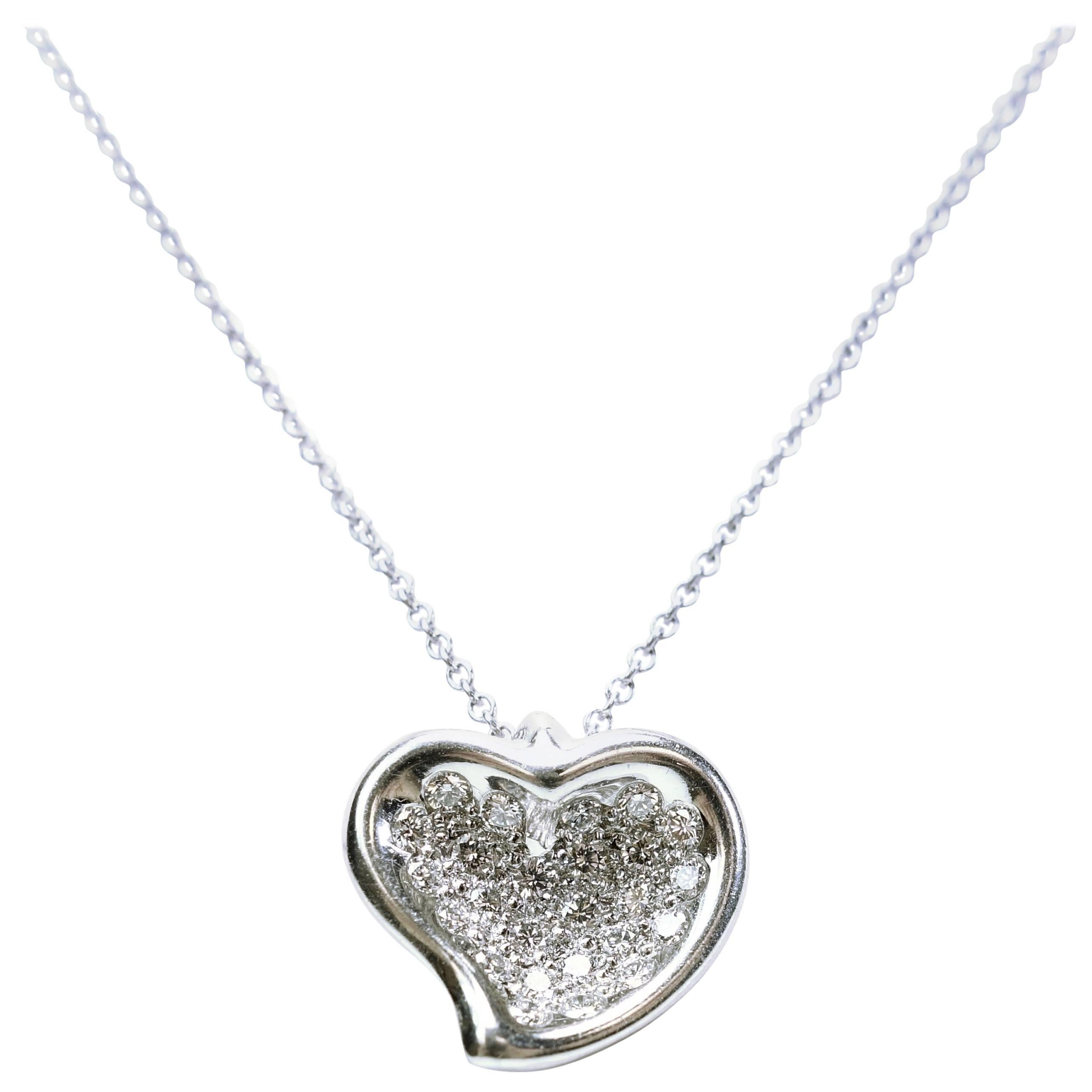 Tiffany & Co. Elsa Peretti Full Heart Pave Diamond Platinum Pendant