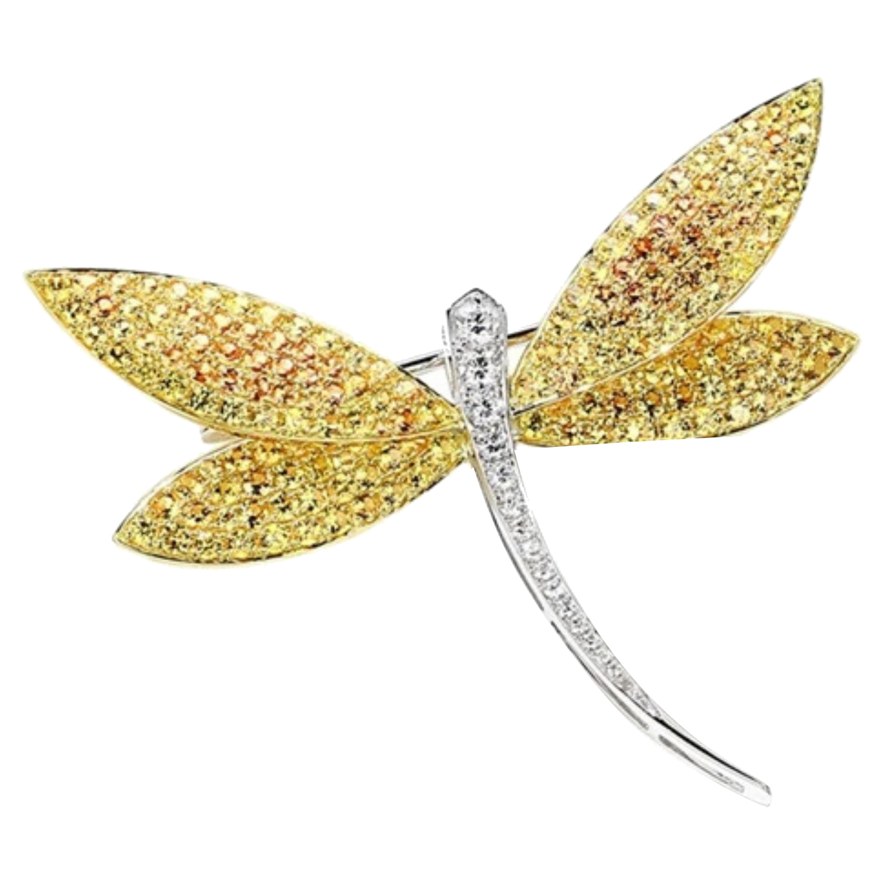 Dragon Fly Sapphire Diamond Broaches 14 Karat White and Rose Gold For Sale