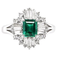 0.78 Carat Natural Emerald and Diamond Vintage Ballerina Ring Set in Platinum