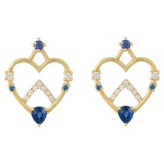Sapphire and Diamond Heart Shaped Stud Earrings in 18 Karat Gold