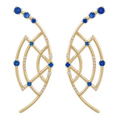 Interlocking Geometry Sapphire and Diamond 18 Karat Gold Earrings