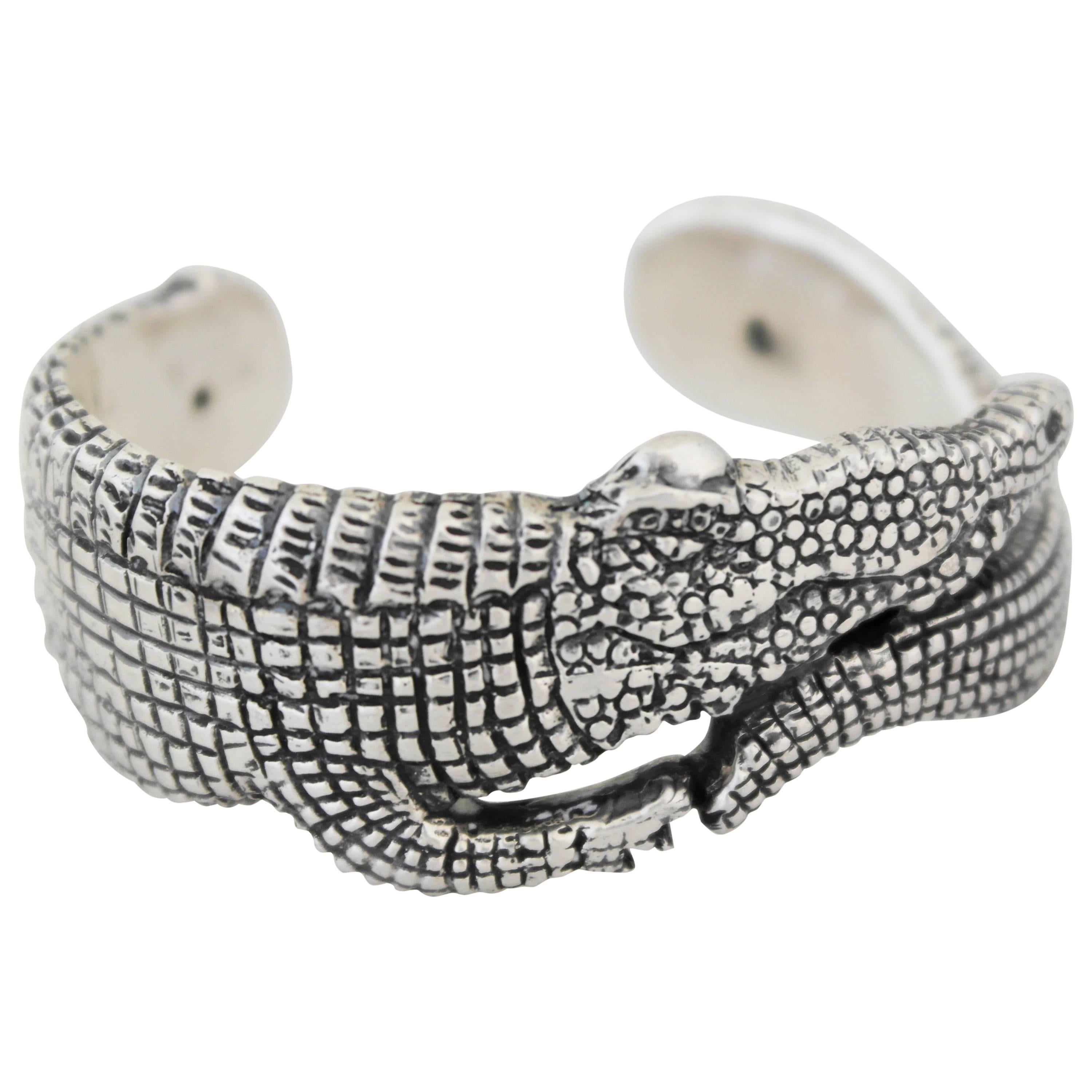 1990 Emilia Castillo Sterling Silver Lost Wax Process Alligator Cuff Bracelet 