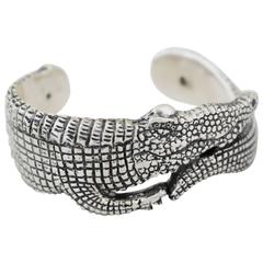 1990 Emilia Castillo Sterling Silver Lost Wax Process Alligator Cuff Bracelet