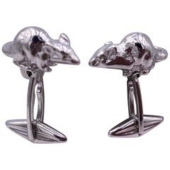 Little Mouse Boutons de manchette unisexe fabriqués à la main en argent massif et plaqué or et argent sterling