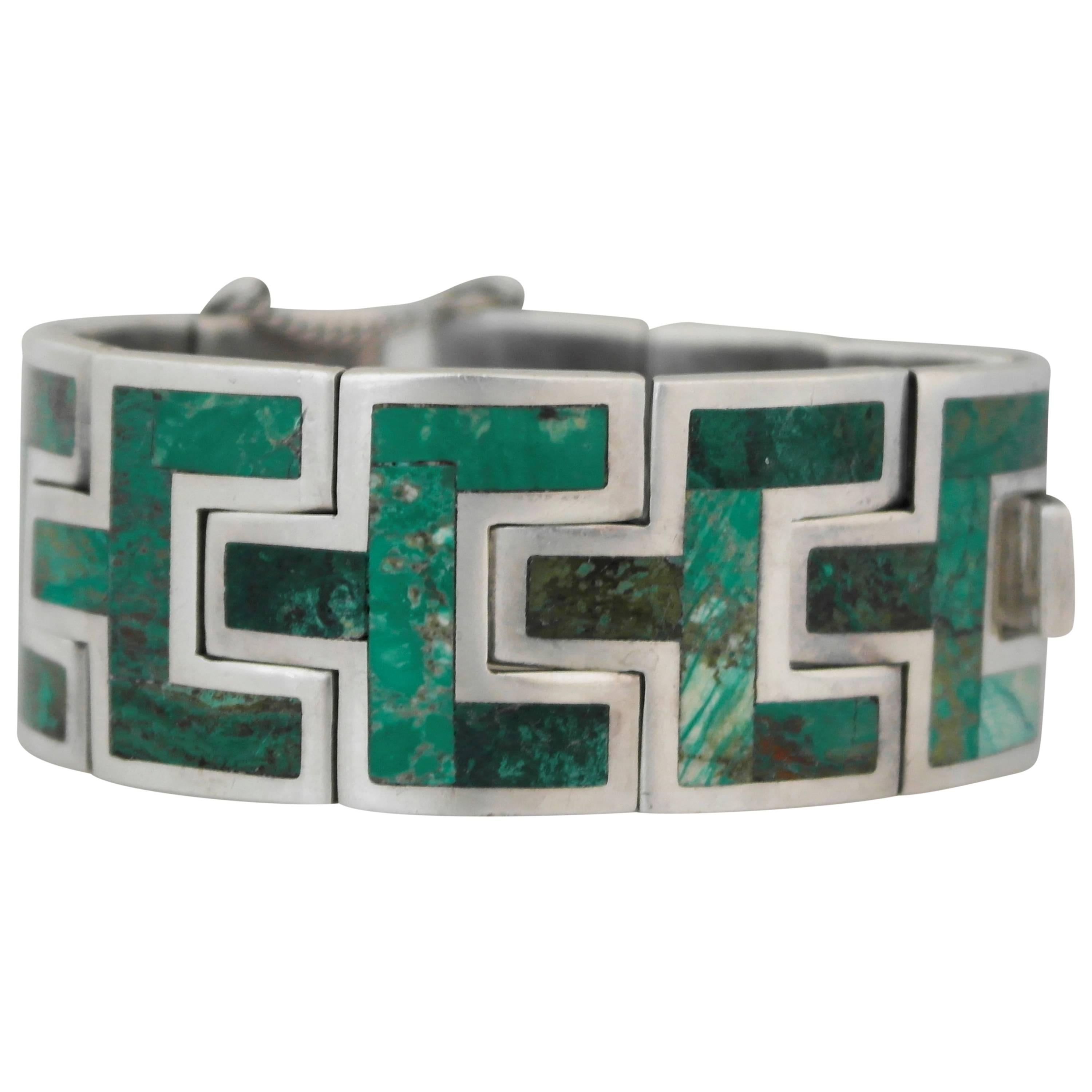Sophisticated Felipe Martinez Piedra Y Plata Malachite Sterling Silver Bracelet